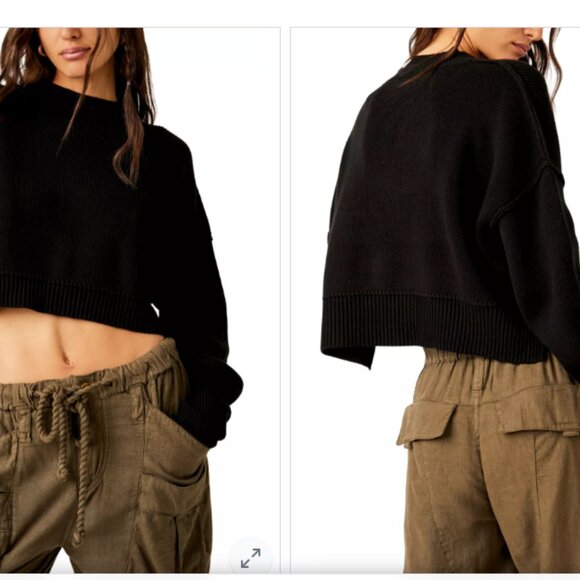 Free People Sweaters - NEW FREE PEOPLE Easy Street Cropped Sweater in black 1225 3t0